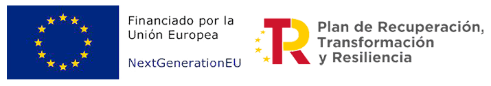 Logotipo de la Unión Europea rodeado por un círculo de estrellas, con texto: "Financiado por la Unión Europea NextGenerationEU". Al lado, logo del Plan de Recuperación, Transformación y Resiliencia.